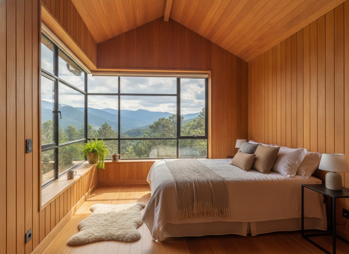 Quarto de casal com janela para a serra