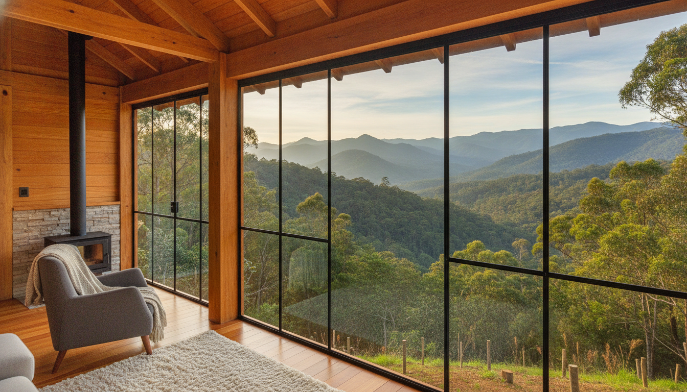 O vale e as montanhas da Serra Gaúcha vistos da Cabana Aurora